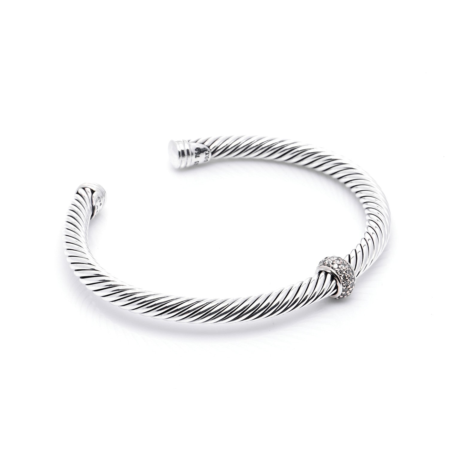 David Yurman Sterling Silver 18K White Gold Diamond 5mm Cable Classics Station Bracelet 4 of 6