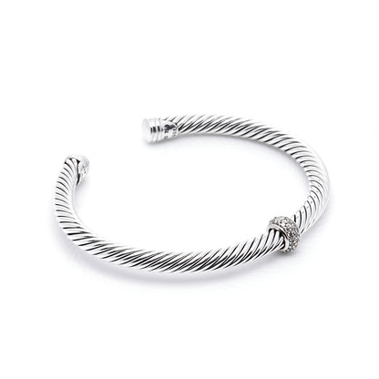 David Yurman Sterling Silver 18K White Gold Diamond 5mm Cable Classics Station Bracelet 4 of 6