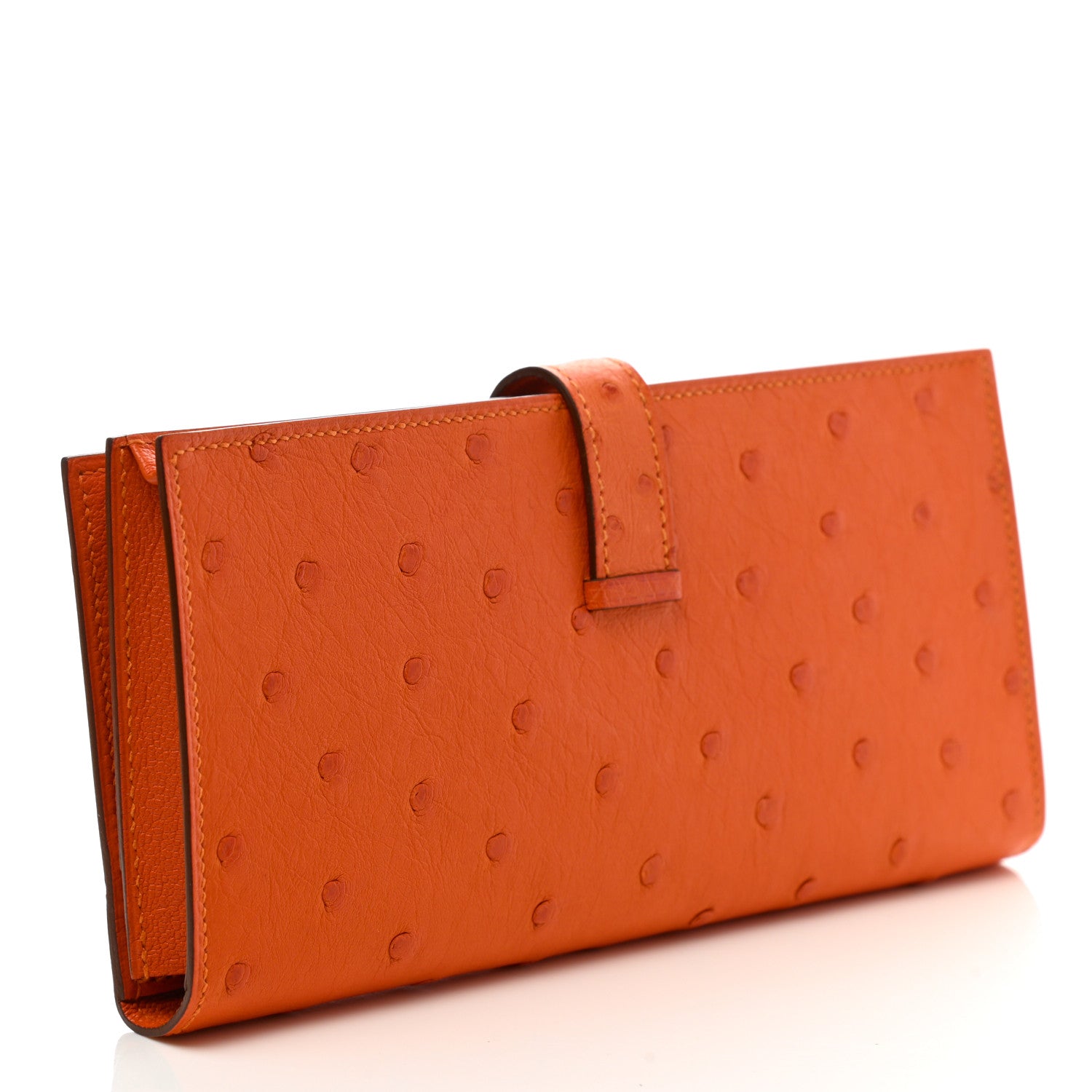Hermes Ostrich Bearn Gusset Wallet Orange 3 of 7