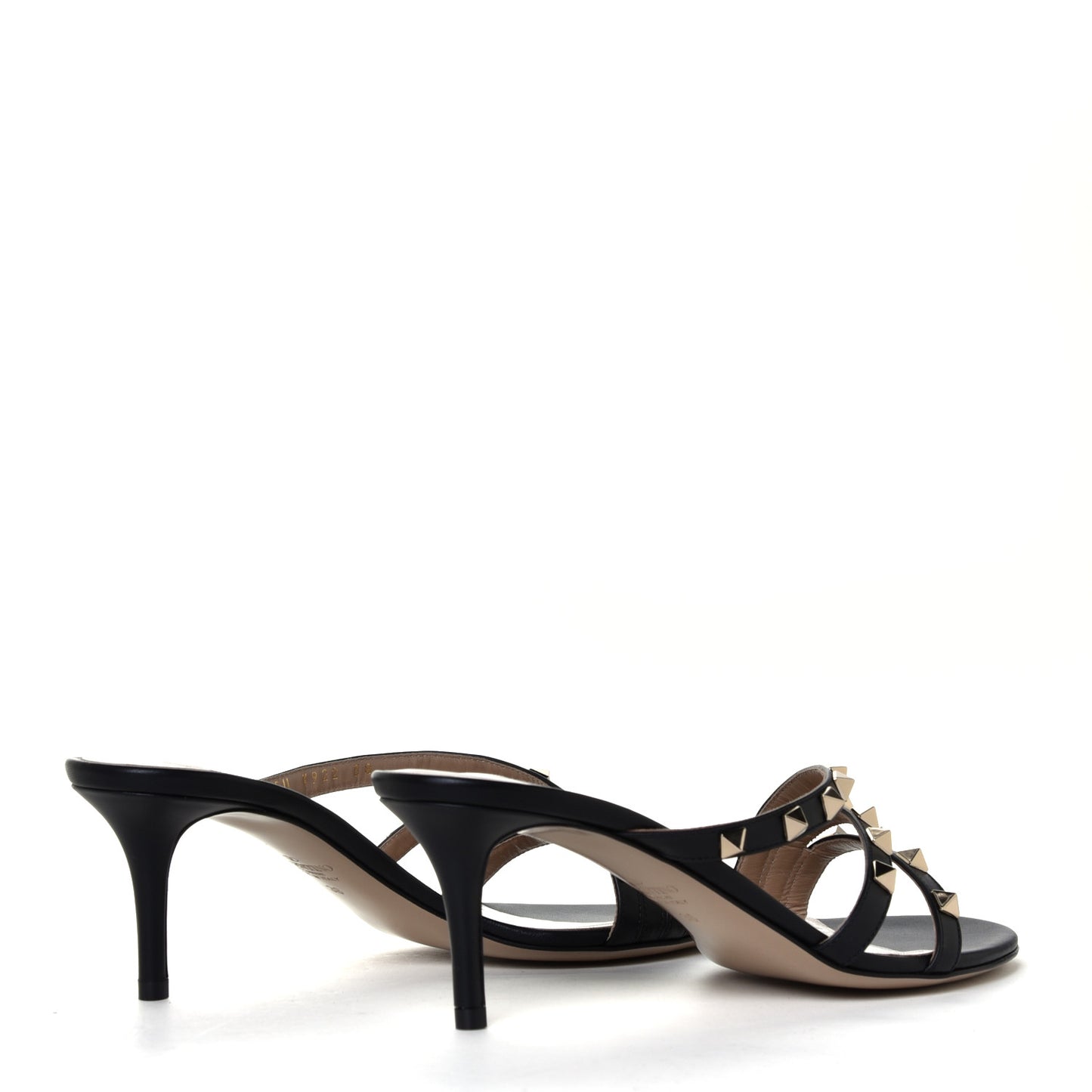 Calfskin Nappa Rockstud 60mm Slide Sandals 38 Black