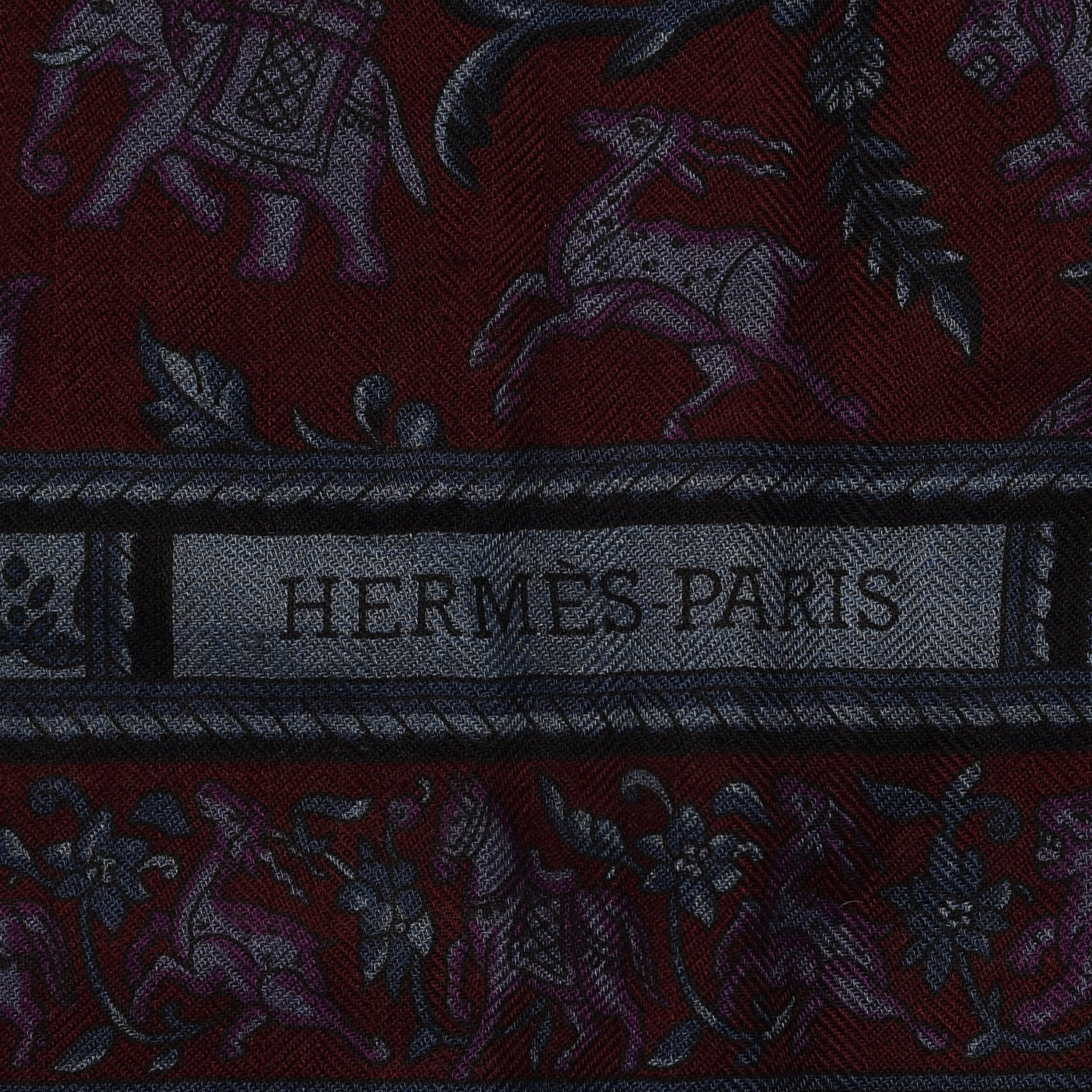 Hermes Cashmere Silk Chasse En Inde Shawl 140 Bleu Chine Violet Blue Jean 3 of 6