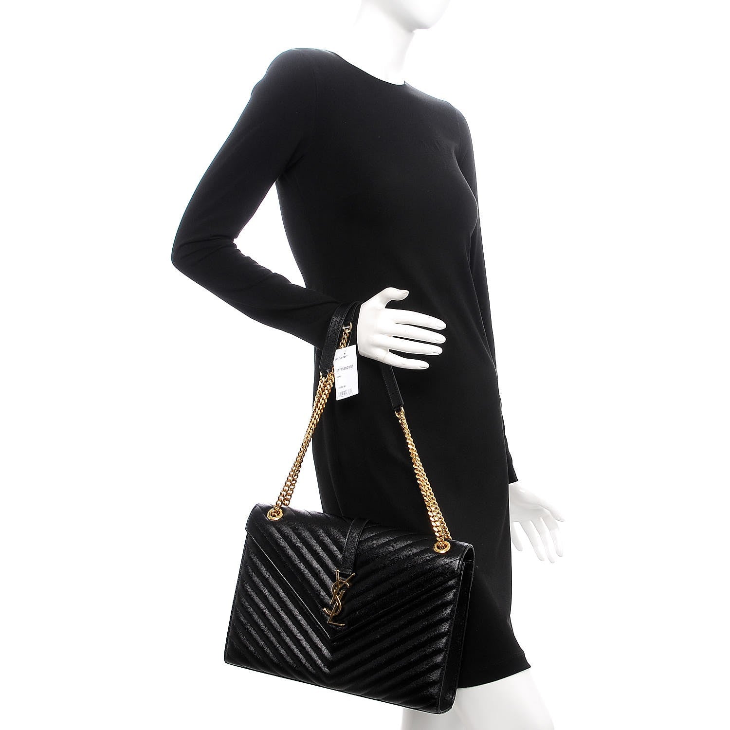 Saint Laurent Grain De Poudre Matelasse Chevron Large Monogram Satchel Black 2 of 9