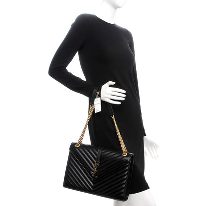 Saint Laurent Grain De Poudre Matelasse Chevron Large Monogram Satchel Black 2 of 9