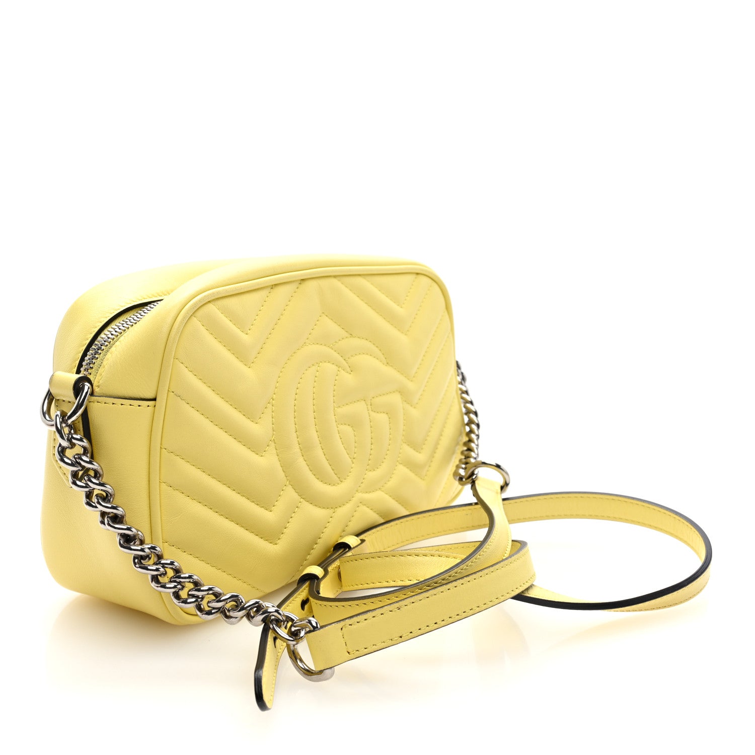 Gucci Calfskin Matelasse Small GG Marmont Chain Shoulder Bag Banana 3 of 10