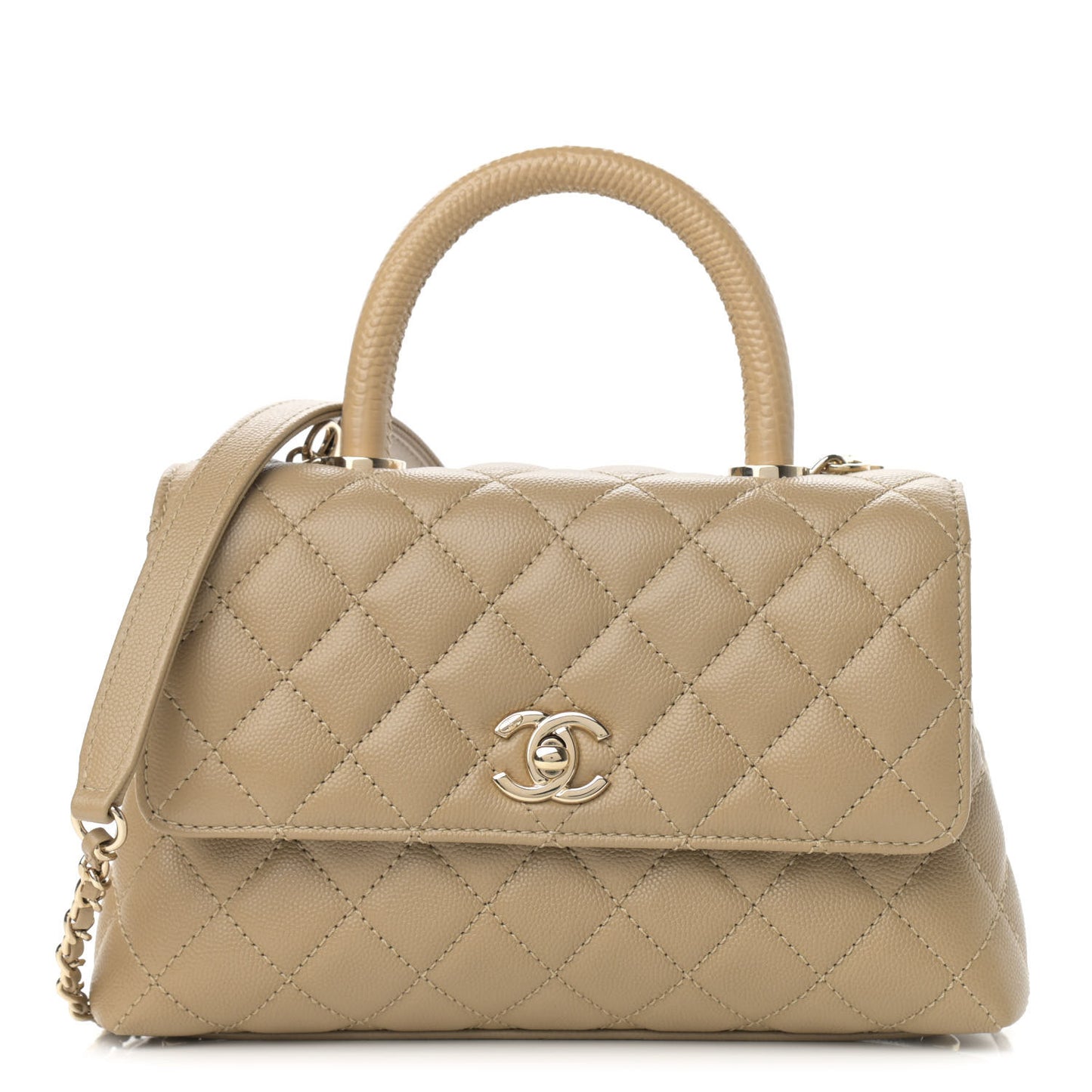 Caviar Lizard Embossed Quilted Mini Coco Handle Flap Dark Beige