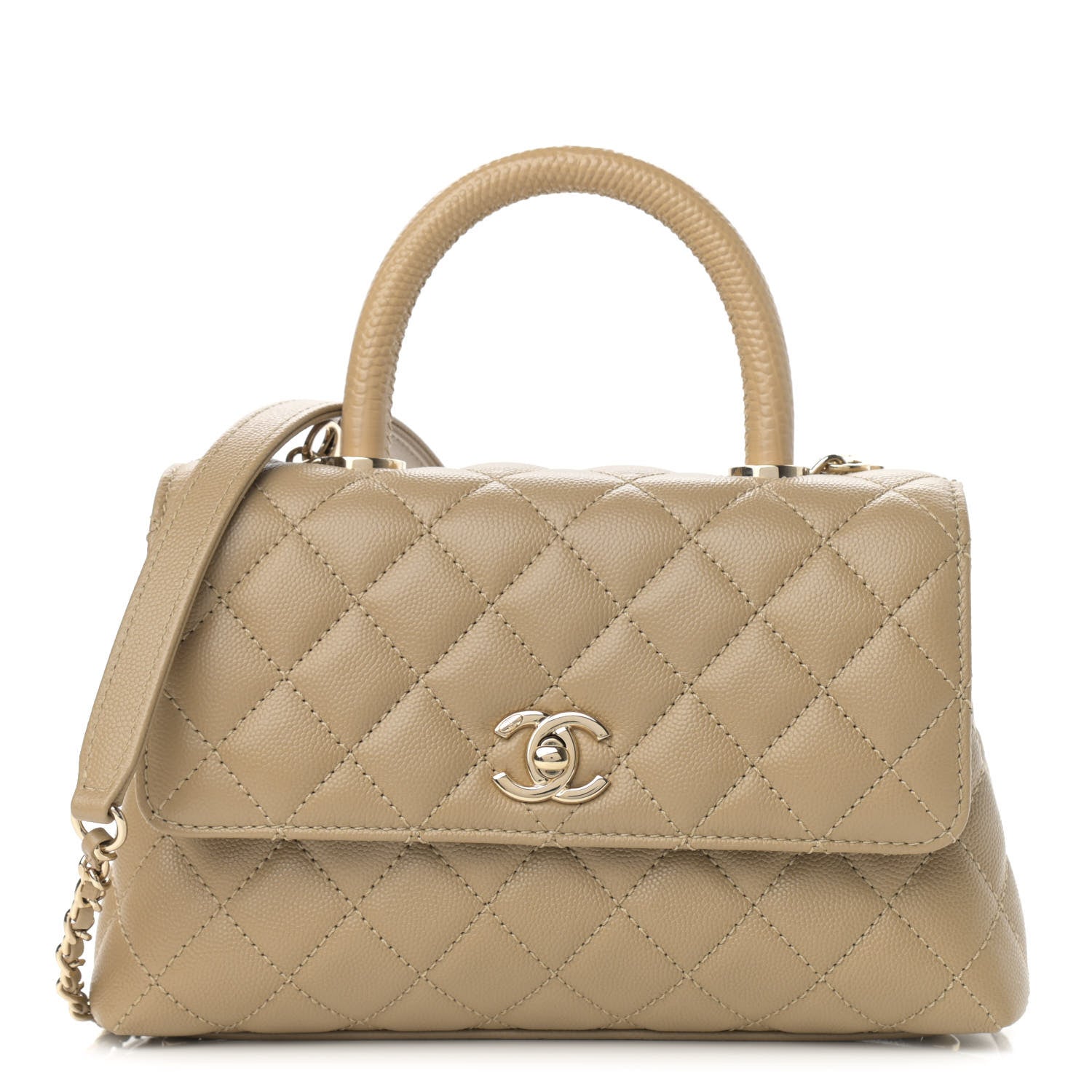 Chanel Caviar Lizard Embossed Quilted Mini Coco Handle Flap Dark Beige 1 of 11