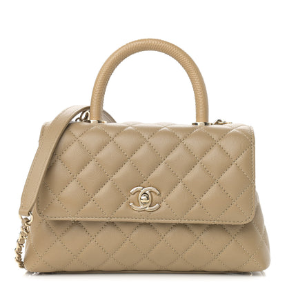 Chanel Caviar Lizard Embossed Quilted Mini Coco Handle Flap Dark Beige 1 of 11