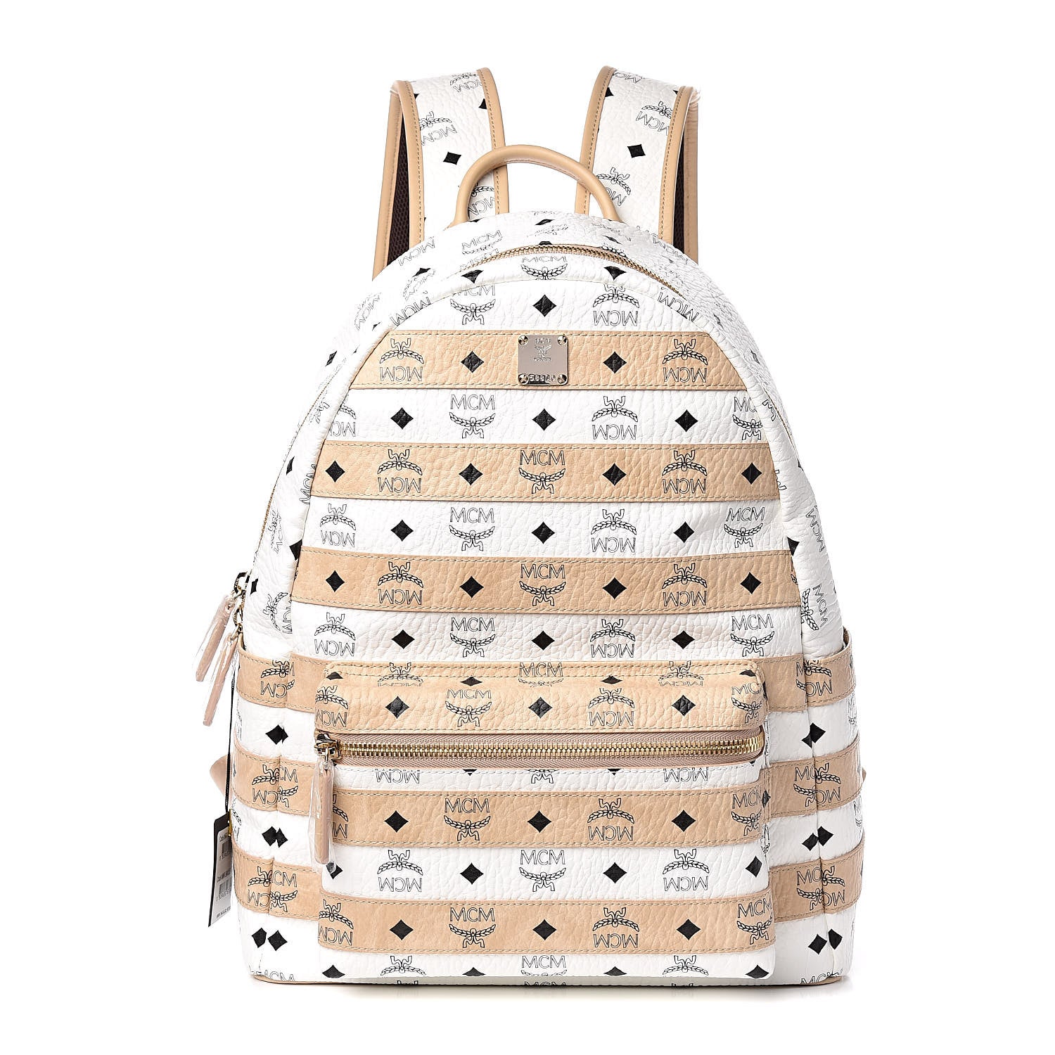 MCM Metallic Visetos Striped Medium Stark Backpack White Beige 1 of 11