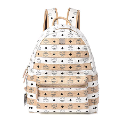 MCM Metallic Visetos Striped Medium Stark Backpack White Beige 1 of 11