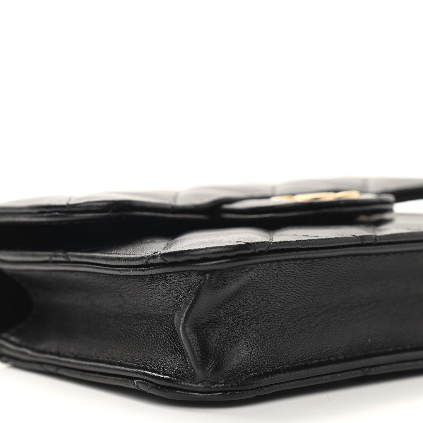 Lambskin Quilted Top Handle Flap Coin Purse With Chain Black