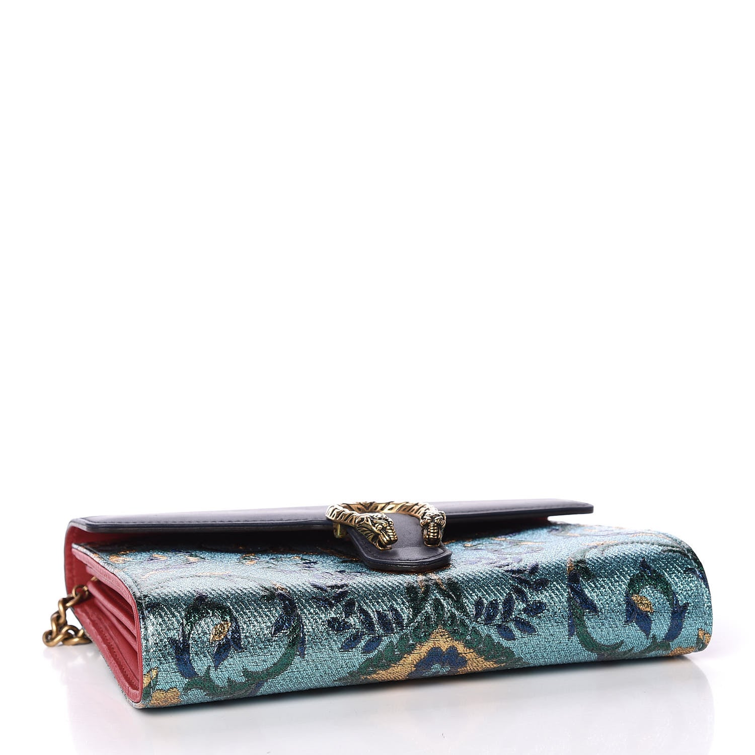 Gucci Metallic Brocade Calfskin Mini Dionysus Chain Wallet Black Blue Azure 3 of 9