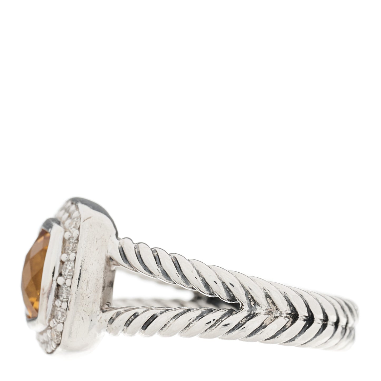 Sterling Silver Diamond Citrine 7mm Petite Albion Ring 51 5.75