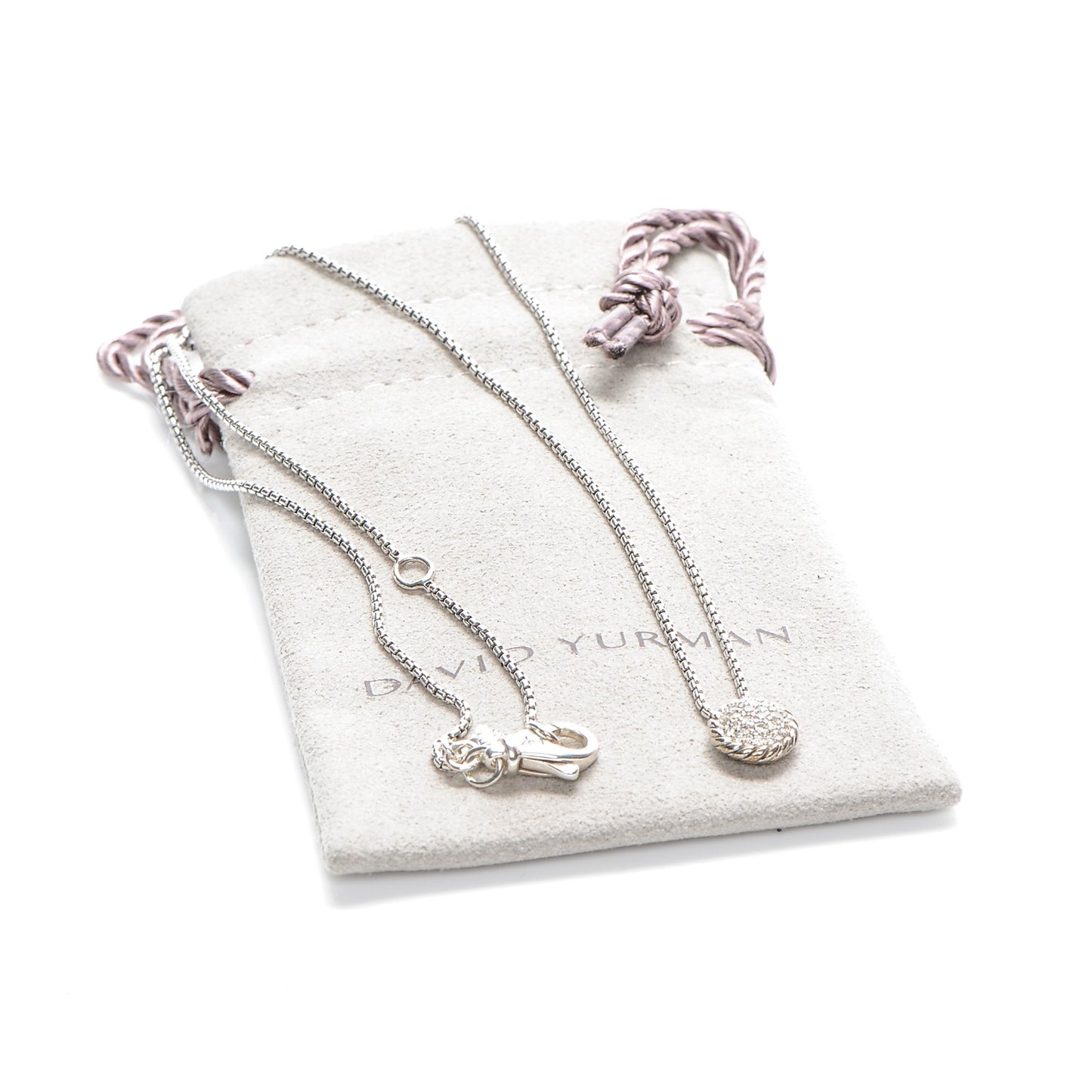 Sterling Silver Diamond 8mm Petite Chatelaine Pave Pendant Necklace