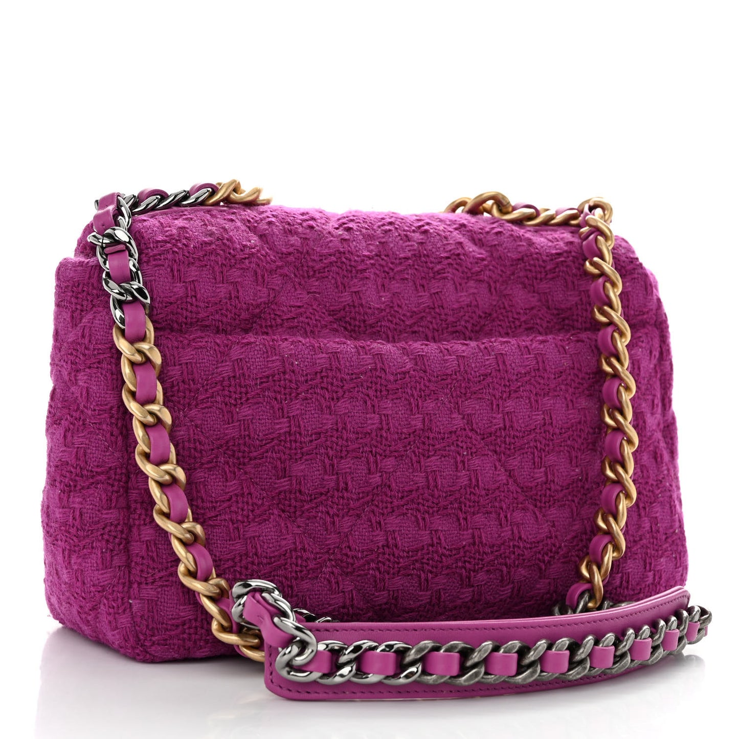 Tweed Quilted Medium Chanel 19 Flap Magenta