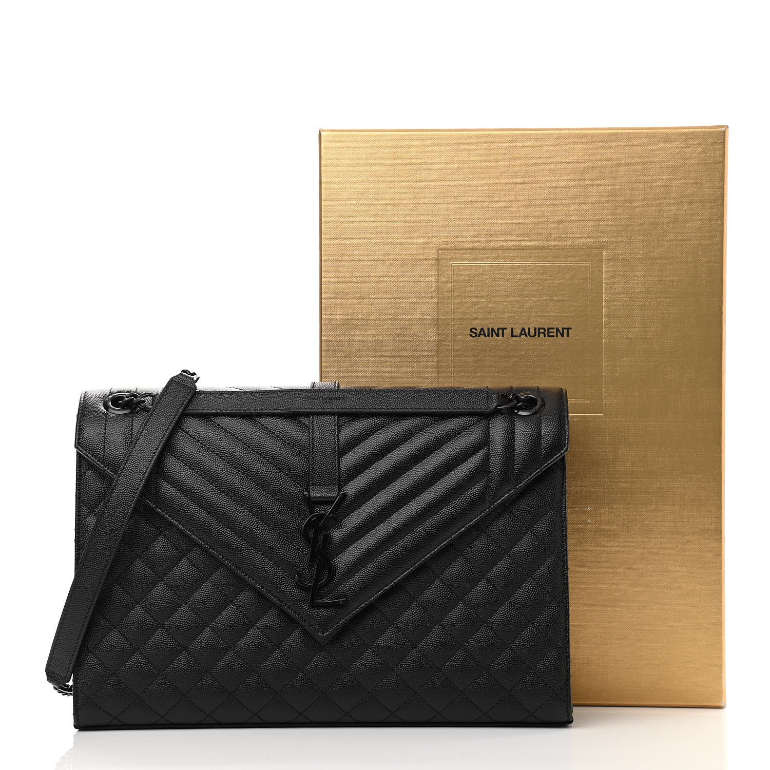 Saint Laurent Grain De Poudre Textured Mixed Matelasse Large Triquilt Monogram Monochrome Satchel Black 13 of 13