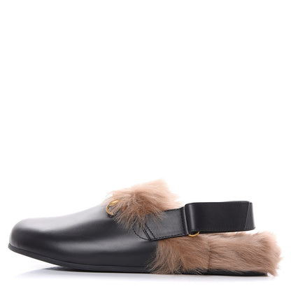 Gucci Calfskin Fur Mens Horsebit River Slingback Slippers 8 Black 1 of 9