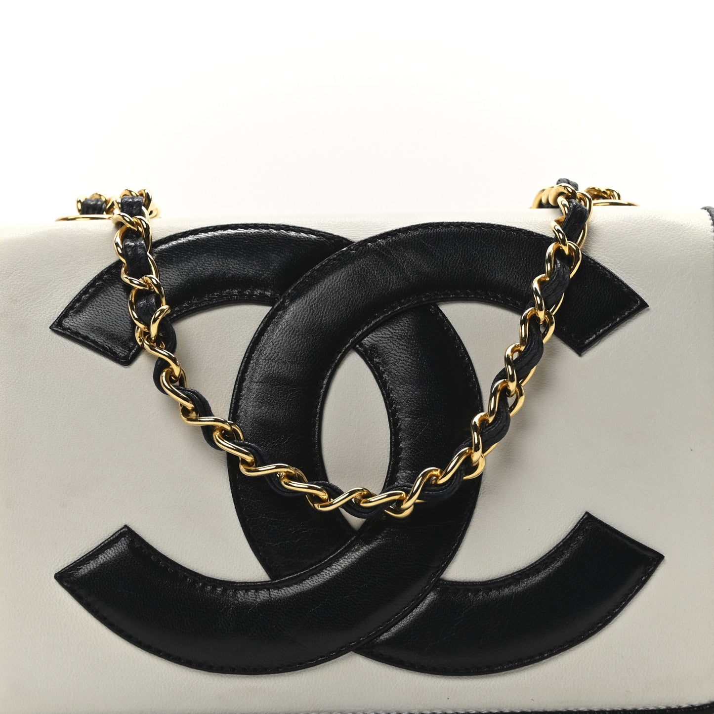 Lambskin Quilted CC Flap Bag White Black