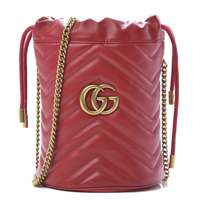 Gucci Calfskin Matelasse Mini GG Marmont 2.0 Bucket Bag Hibiscus Red 1 of 11