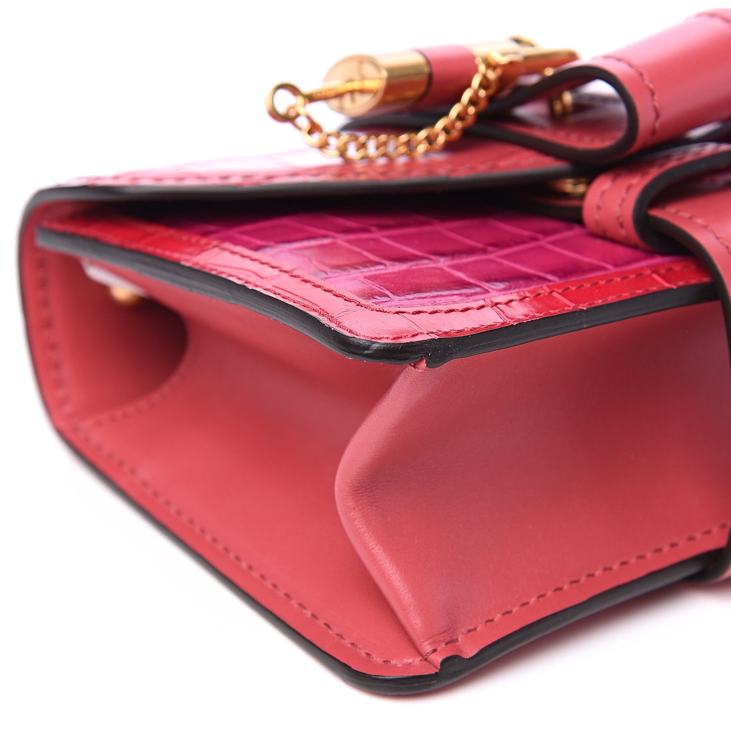 Calfskin Crocodile Embossed Mini Aby Chain Shoulder Bag Graphic Pink