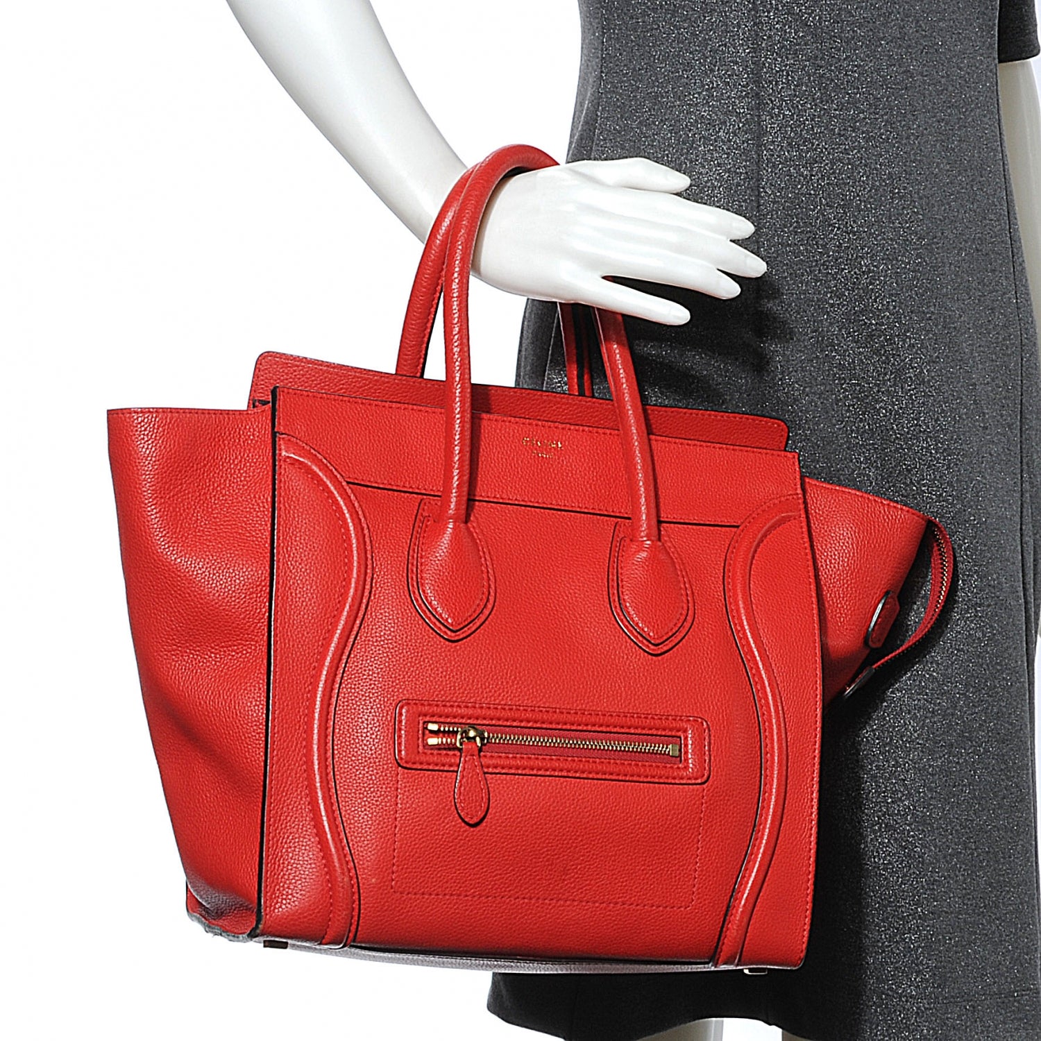 Celine Pebbled Leather Mini Luggage Coquelicot 2 of 9