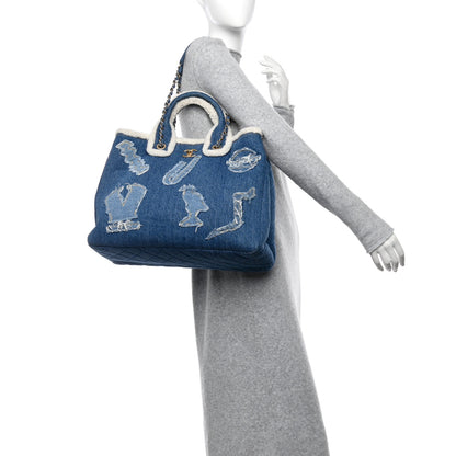 Chanel Denim Shearling Hieroglyph Coco Tote Blue 2 of 12