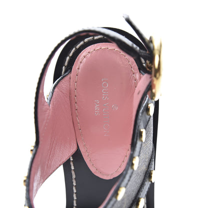 Louis Vuitton Calfskin Monogram Passenger Heeled Sandals 37.5 Black Rose 6 of 8