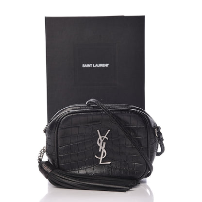 Saint Laurent Calfskin Crocodile Embossed Monogram Blogger Bag Black 11 of 11