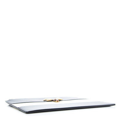 Gucci Calfskin Striped Oversized Bee Zip Pouch White Black 4 of 6