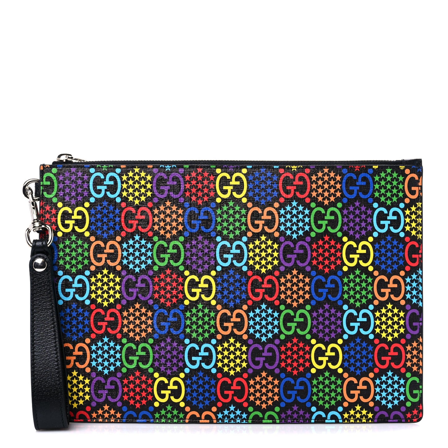 GG Supreme Monogram Psychedelic Zip Wristlet Pouch Black Multicolor