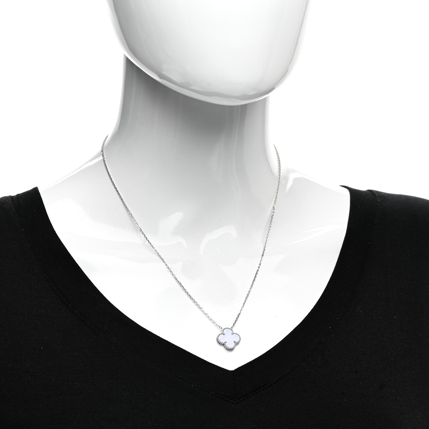 18k White Gold Chalcedony Vintage Alhambra Pendant Necklace