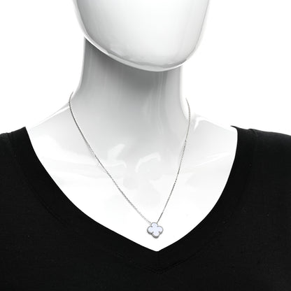 Van Cleef & Arpels 18k White Gold Chalcedony Vintage Alhambra Pendant Necklace 2 of 6