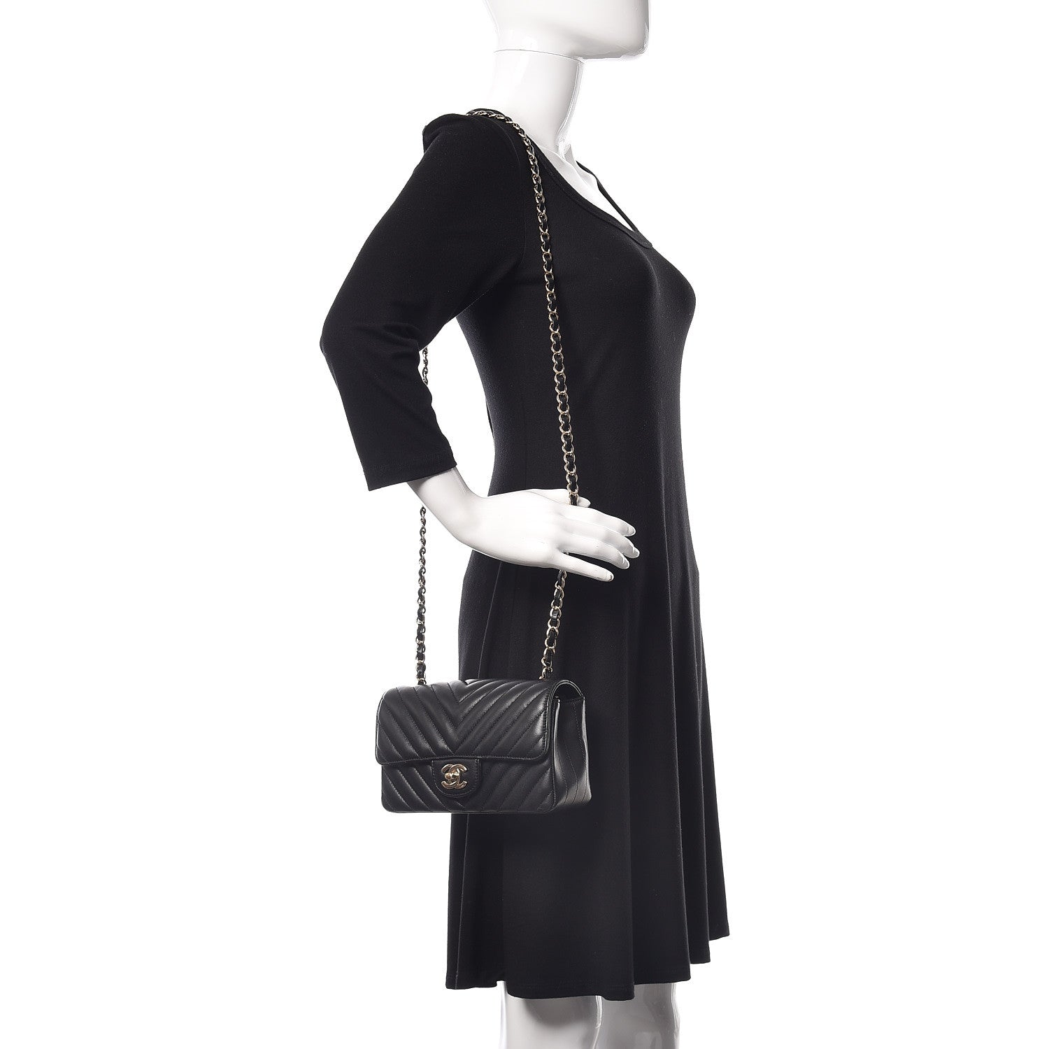 Chanel Lambskin Chevron Quilted Mini Rectangular Flap Black 2 of 10