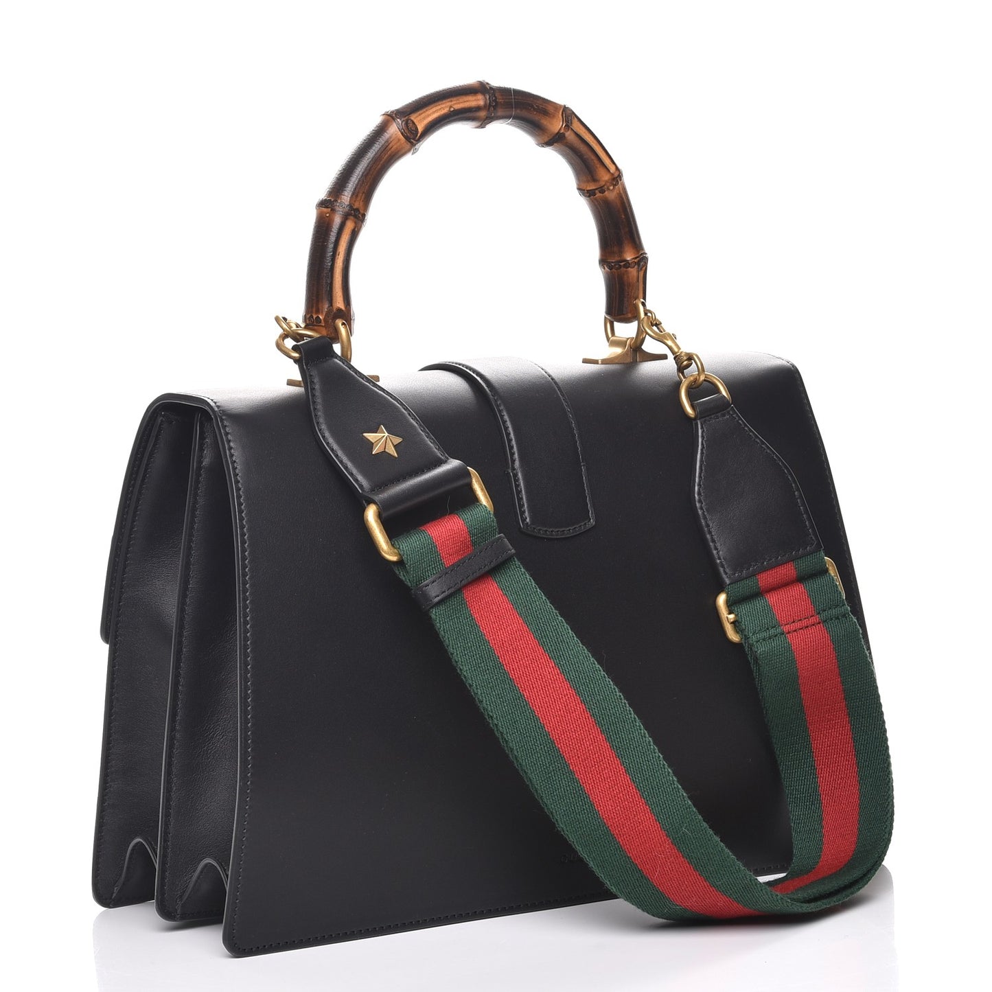 Calfskin Bamboo Web Large Dionysus Top Handle Bag Black Bright Evergreen Hibiscus Red