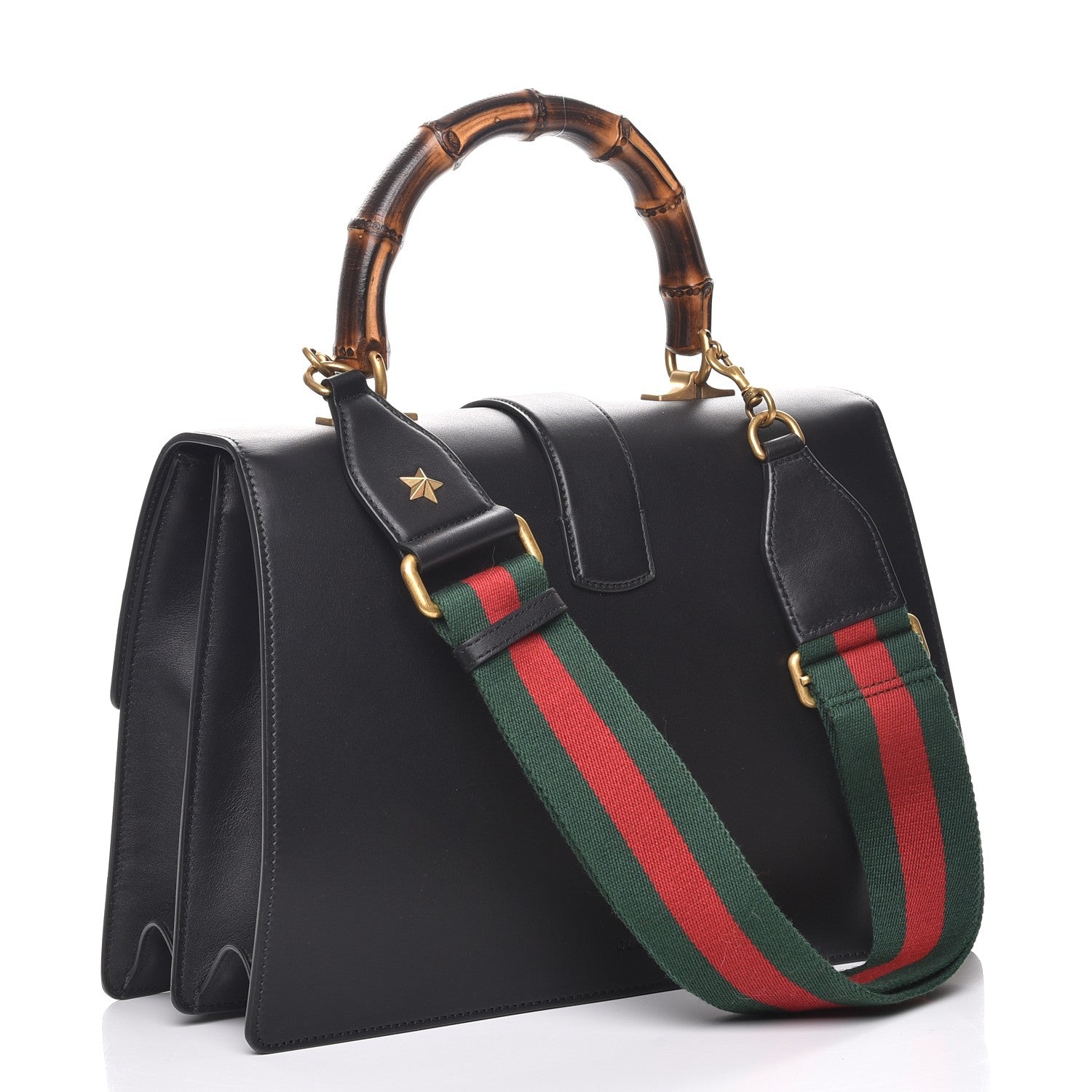 Gucci Calfskin Bamboo Web Large Dionysus Top Handle Bag Black Bright Evergreen Hibiscus Red 5 of 11