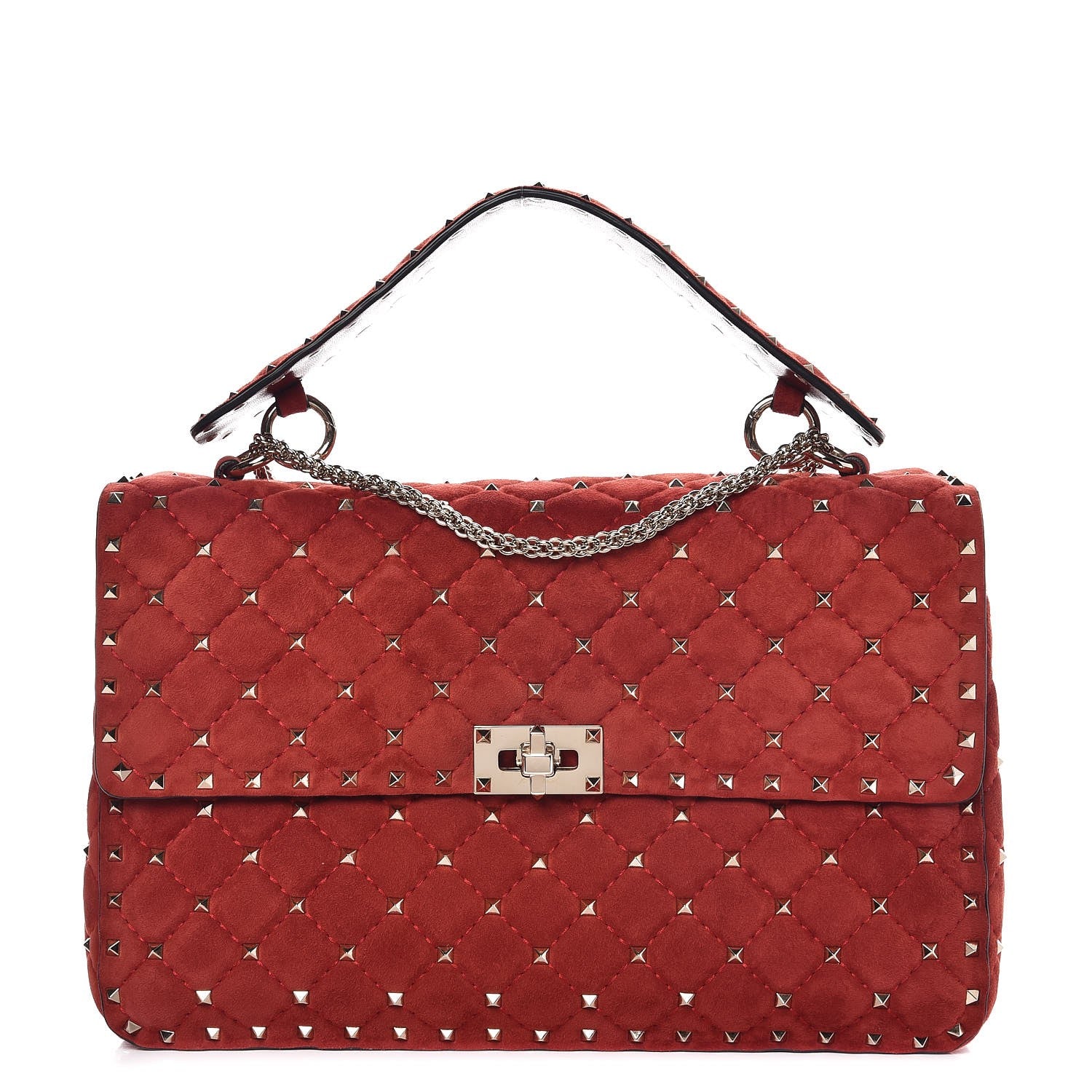 Valentino Garavani Suede Large Rockstud Spike Shoulder Bag Rubino 1 of 8