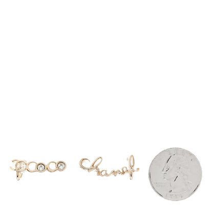 Chanel Metal Crystal Coco Script CC Climber Earrings Gold 2 of 5