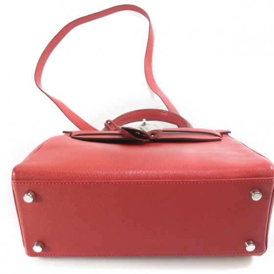 Hermes Chevre Leather KELLY 25 Vermillion w Strap 4 of 13