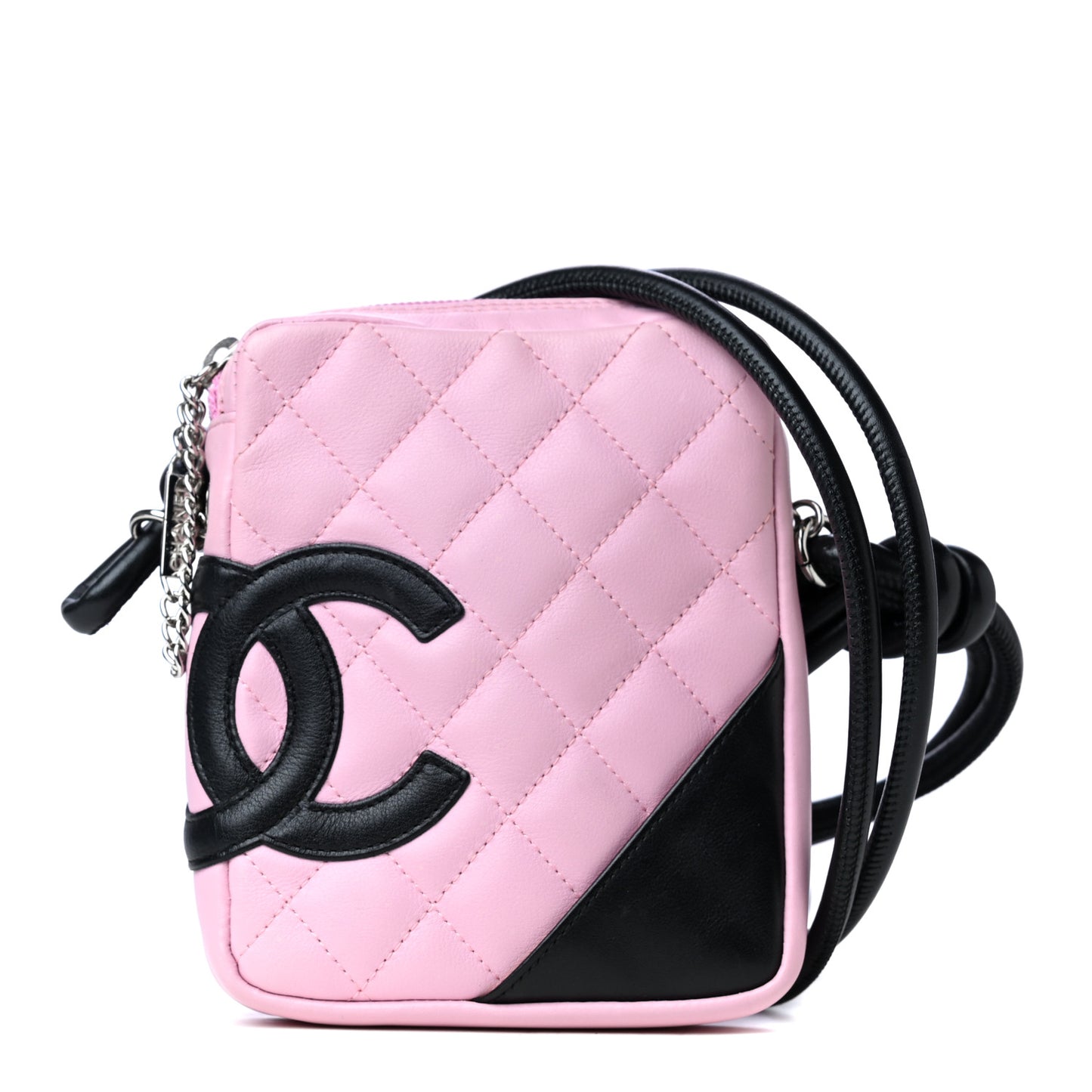 Calfskin Quilted Small Cambon Messenger Pink Black