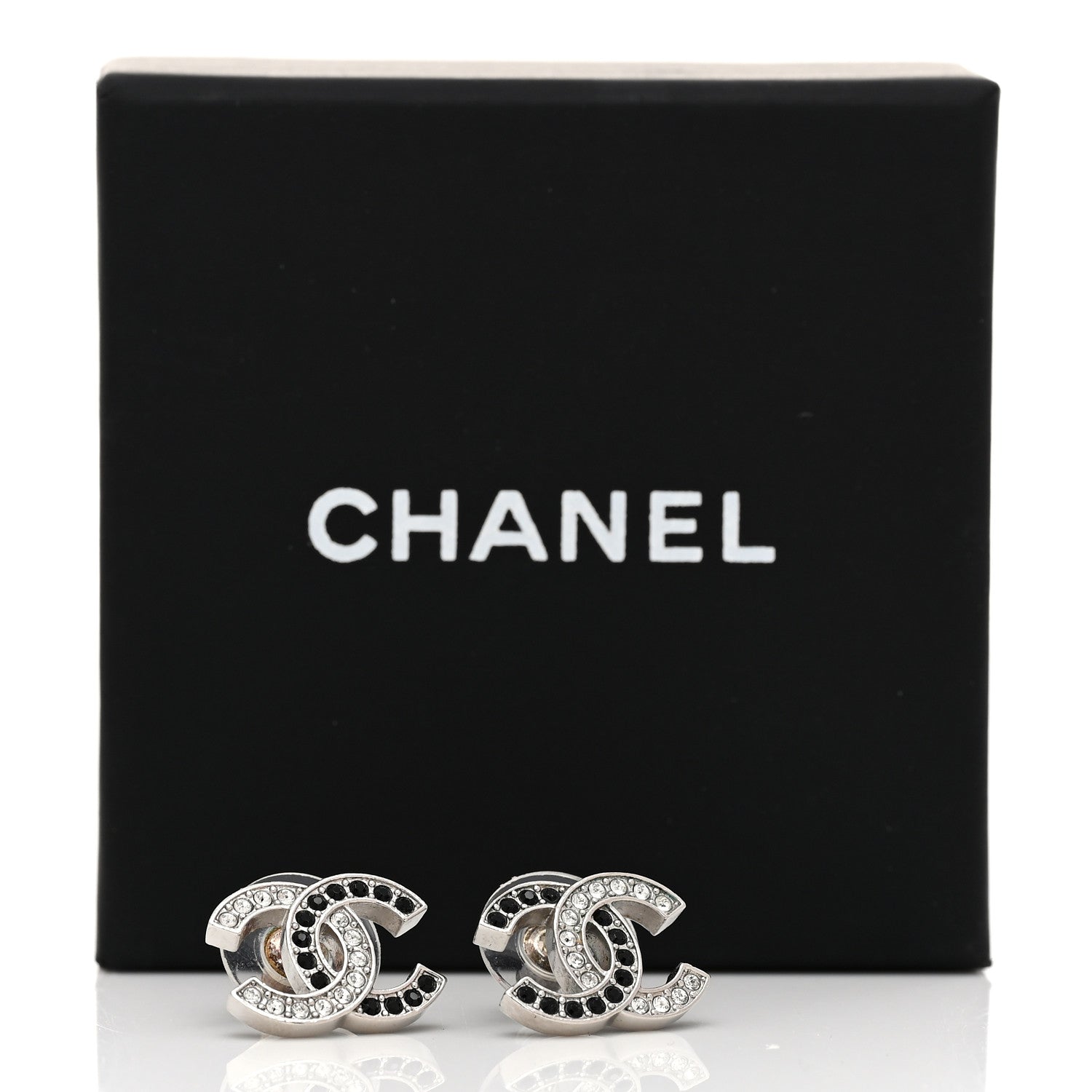 Chanel Crystal CC Earrings Silver Black 5 of 5