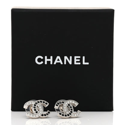 Chanel Crystal CC Earrings Silver Black 5 of 5