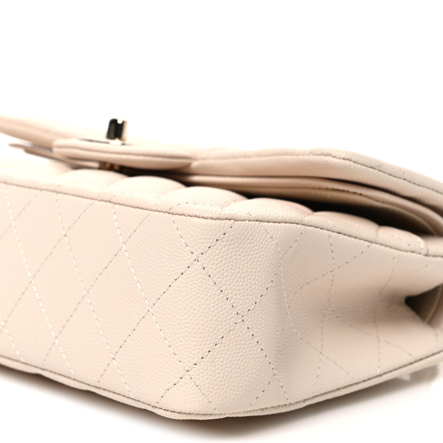 Caviar Quilted Small Double Flap Light Beige