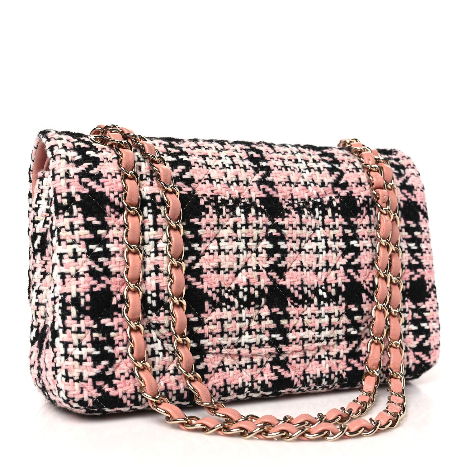 Chanel Tweed Quilted Medium Rectangular Flap Pink Black White 3 of 10