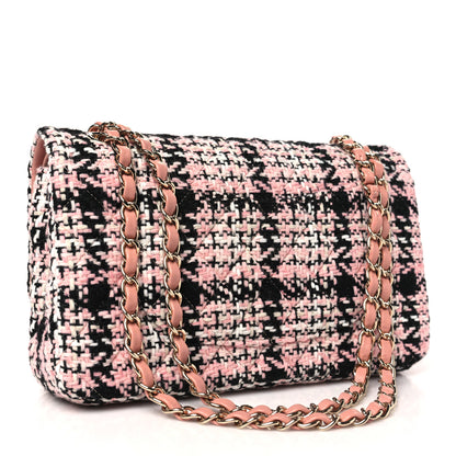 Chanel Tweed Quilted Medium Rectangular Flap Pink Black White 3 of 10