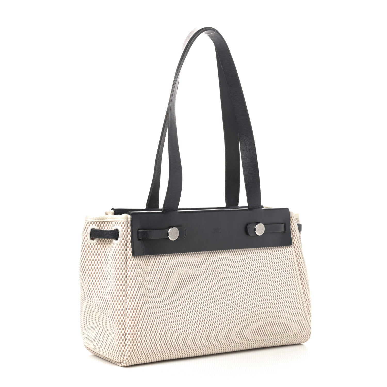 Hermes Toile Vache Calfskin Herbag Cabas PM Natural Black 3 of 10