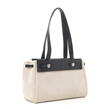 Hermes Toile Vache Calfskin Herbag Cabas PM Natural Black 3 of 10