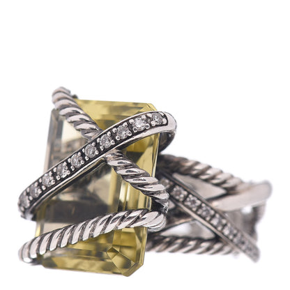 David Yurman Darkened Sterling Silver Diamond Lemon Citrine 20mm Cable Wrap Ring 51 5.75 4 of 5