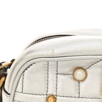 Gucci Metallic Calfskin Matelasse Studded Small Pearly GG Marmont Chain Shoulder Bag Silver 14 of 14