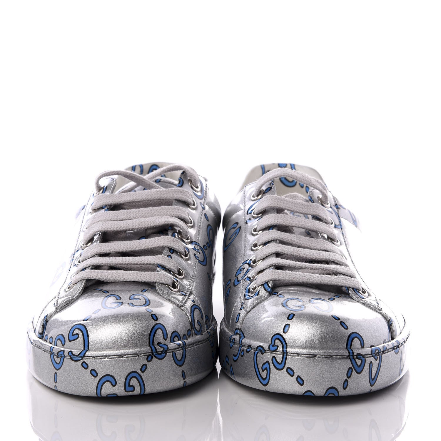 Gucci Miro Rubber Wax GucciGhost Print Mens New Ace Sneakers 6.5 Silver 2 of 10