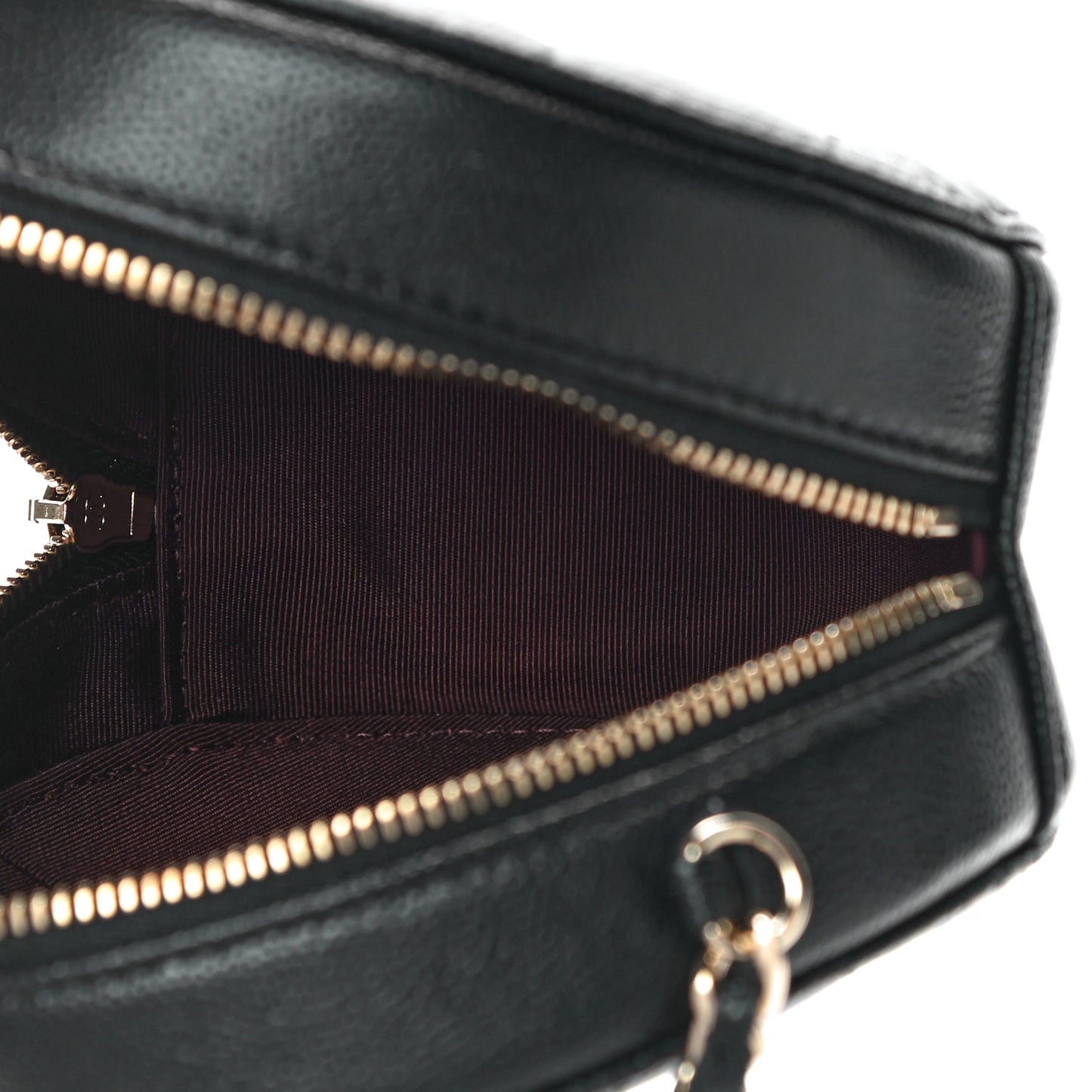 Caviar Quilted Round Clutch With Chain Black