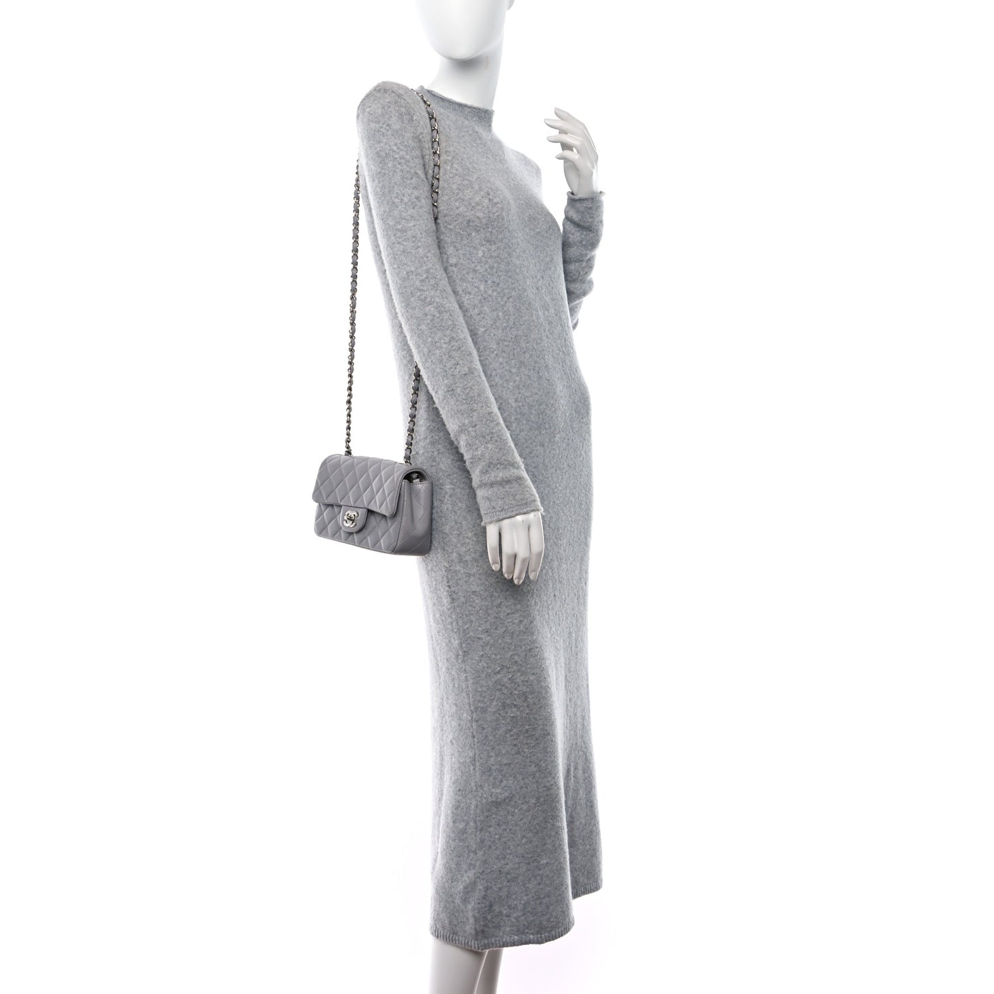 Lambskin Quilted Mini Rectangular Flap Grey